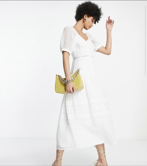 Asos biala sukienka maxi retro pinup aeterie koronkowa slubXS 34