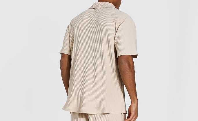 Plisowana Oversize Pleated koszula beżowa Streetwear S M L t-shirt