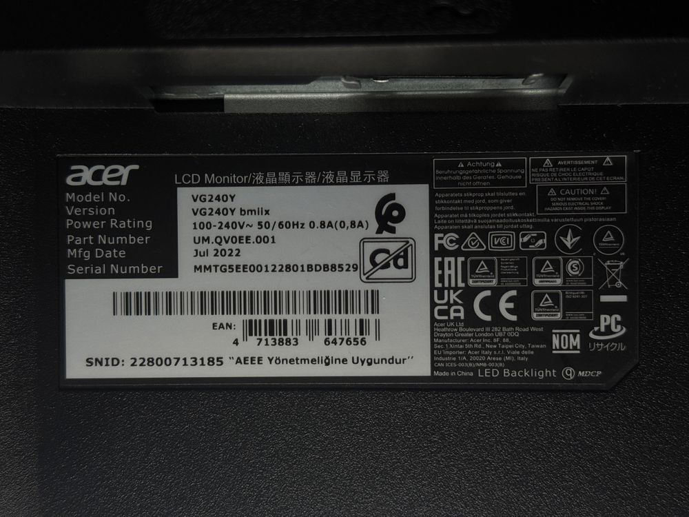 Dwa Monitory Acer Nitro VG240YBMIIX 75Hz uchwyt gratis