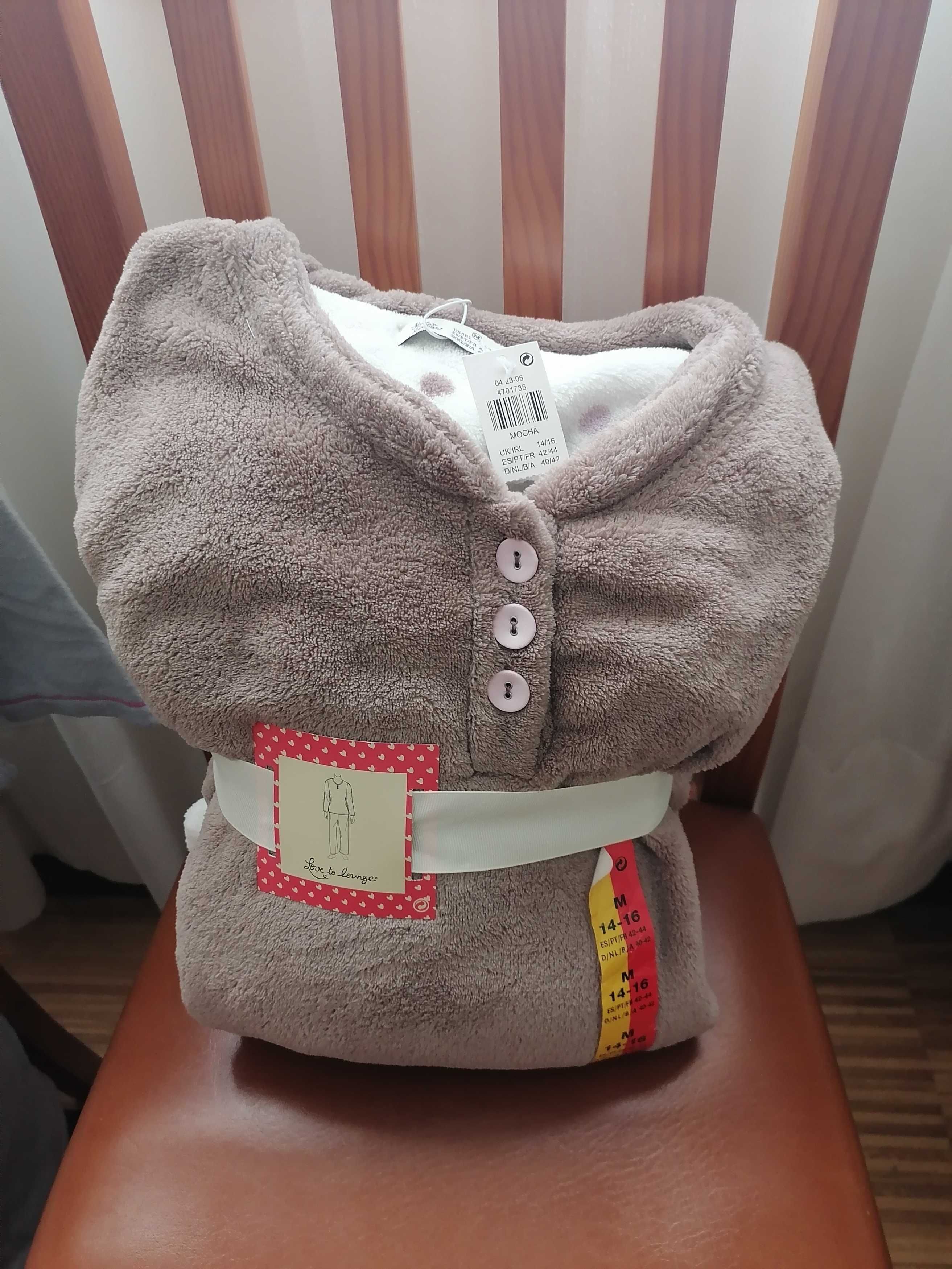 Pijama Polar castanho claro e beje, novo, tam M, Primark