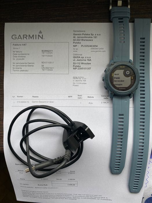 Jak Nowy Garmin Descent G1 Solar Sapphire na gwarancji ZESTAW
