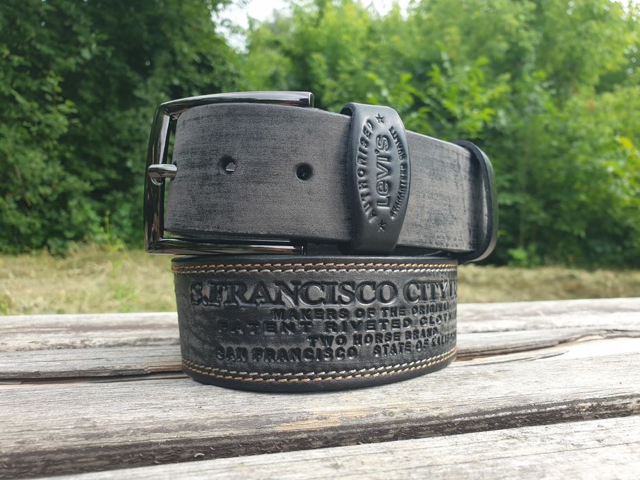 Кожаный широкий мужской ремень Levis