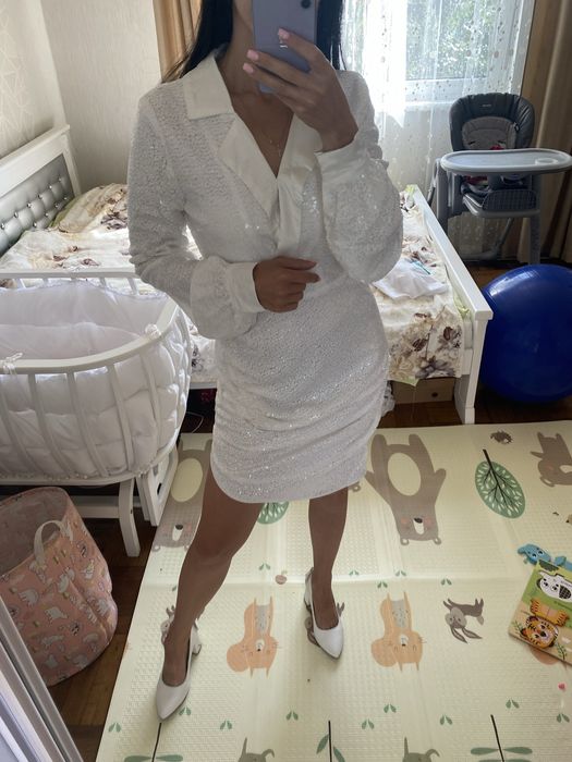 Сукня паєткі. Біле плаття. Нарядна сукня