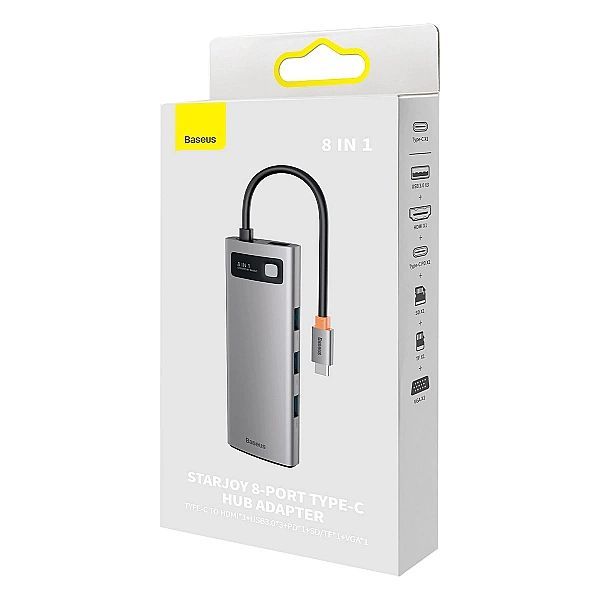 Hub Baseus Metal Gleam Series 8w1 Usb-c - Hdmi / 3x Usb 3.2 Gen 1 / Pd