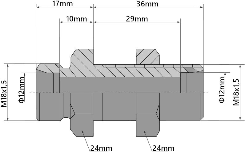 NYPEL Złącze GRODZIOWE Proste M18x1,5 KLUCZ 24mm 12L [2088]