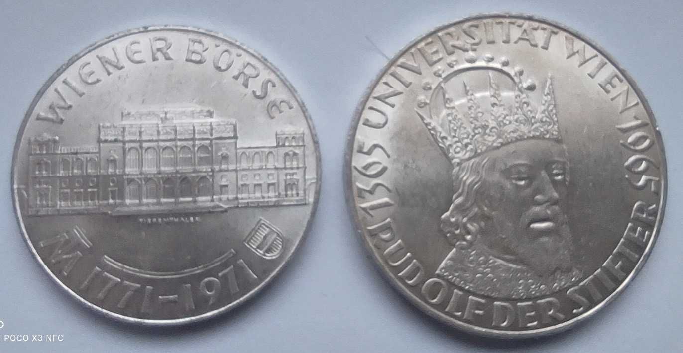 Zestaw srebrnych monet Austria 25, 50 schilling szylingów 1965 srebro