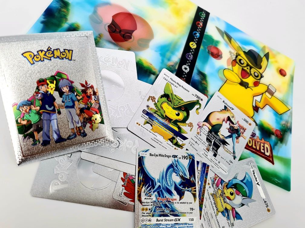 Nowy super zestaw album 3D A5 na karty Pokemon + srebrne karty Pokemon