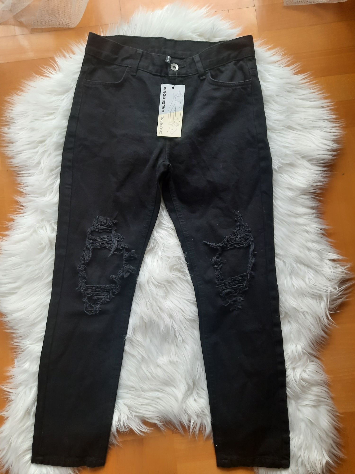 Spodnie jeansy Calzedonia czarne XS nowe z dziurami