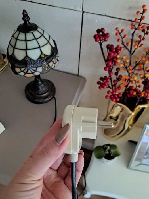 Lampka nocna stolowa Vintage Tiffany Witraz Angielska z brązu