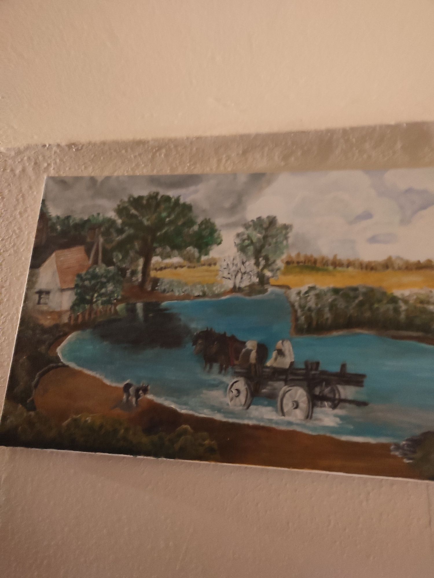 Obraz wieś ręcznie malowany