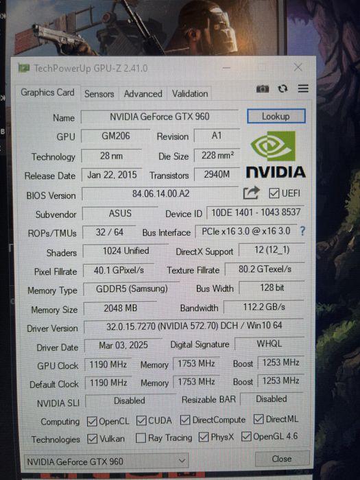Grafica Nvidia Gtx 960 2gb Asus turbo