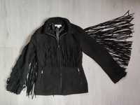 Czarna kurtka z długimi frędzlami H&M zamsz  ekologiczny