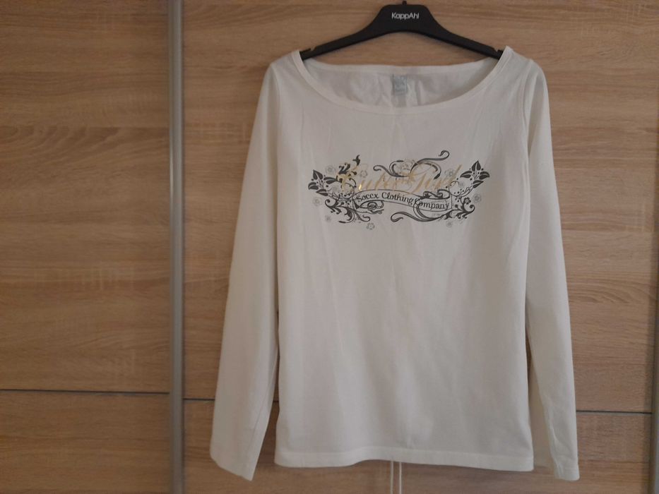 SOCCC L 40 biała bluzka wiązana gorsetowa złota długi rękaw