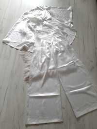 ASOS piękny satynowy biały komplet crop top i szerokie spodnie XS 34