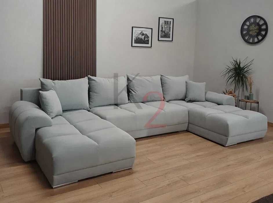 Narożnik Alaska U Duży Modny Pikowana Kanapa Sofa do Salonu +GRATIS