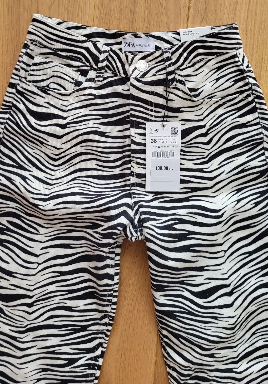 Zara spodnie jeansy zebra 36