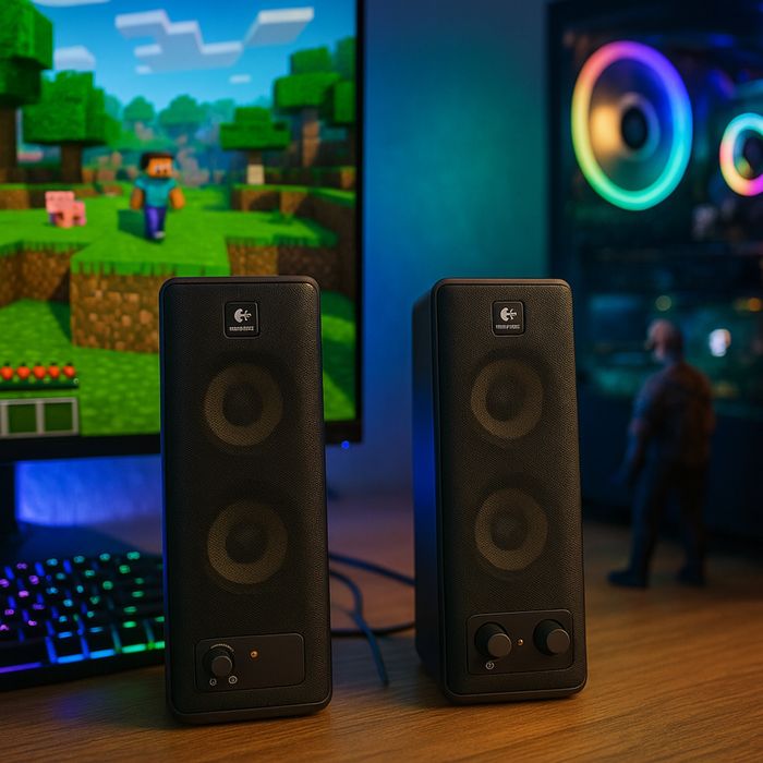 Logitech X-140 głośniki kompuerowe 2.0, dobry dźwięk, gotowe do użytku