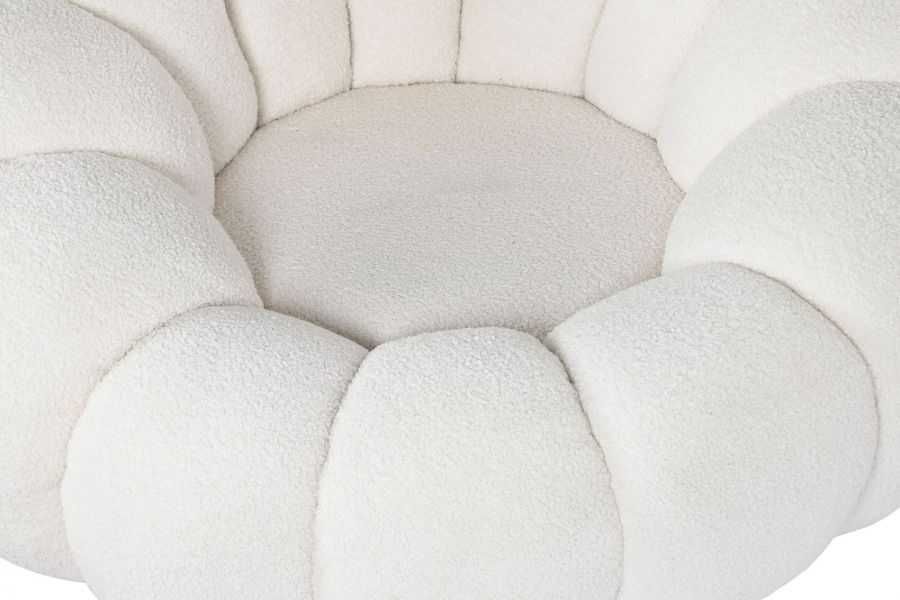 Fotel Kwiat boucle biały obrotowy, glamour, miękki, teddy