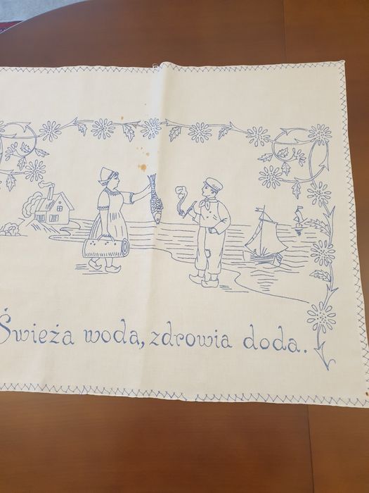 Oryginalna ręcznie haftowana makatka  kuchenna  z lat  50.