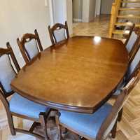 Stół  plus 6 krzeseł,  lite drewno bukowe, kolor wiśnia do odświeżenia