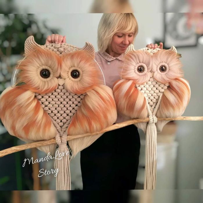 Sowa Makrama ręcznie robiona.