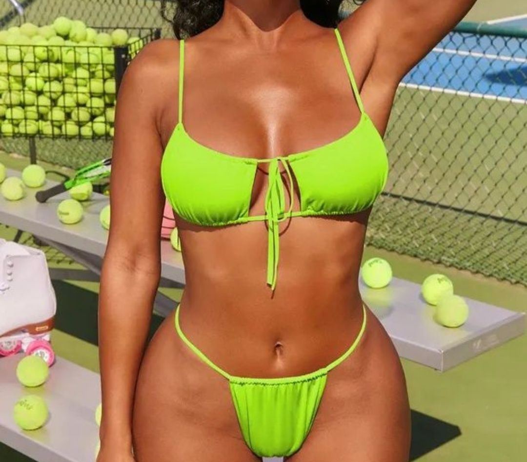 Neonowy kostium kąpielowy bikini stringi