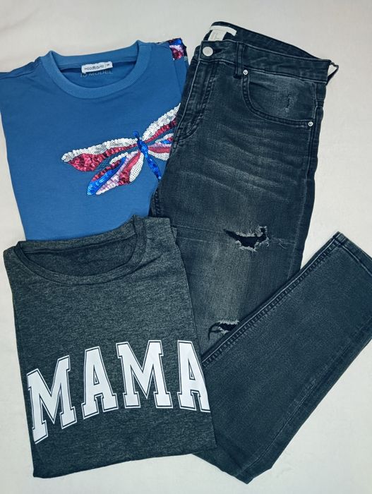 Zestaw ubrań damskich koszulka sukienka i jeansy 38 M