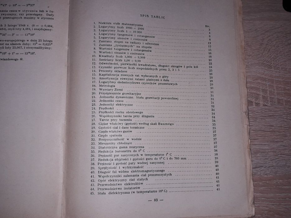 Tablice matematyczno fizyczne W. Wojtowicz r.1966