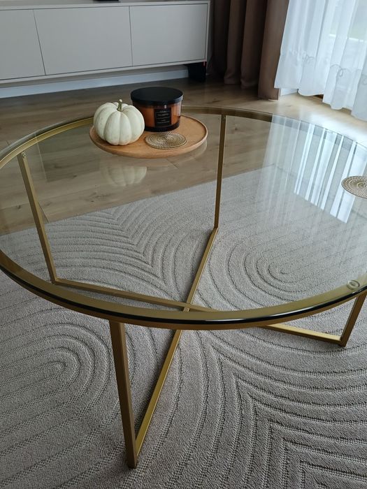 Duży, okrągły złoty stolik 90 cm /rezerwacja