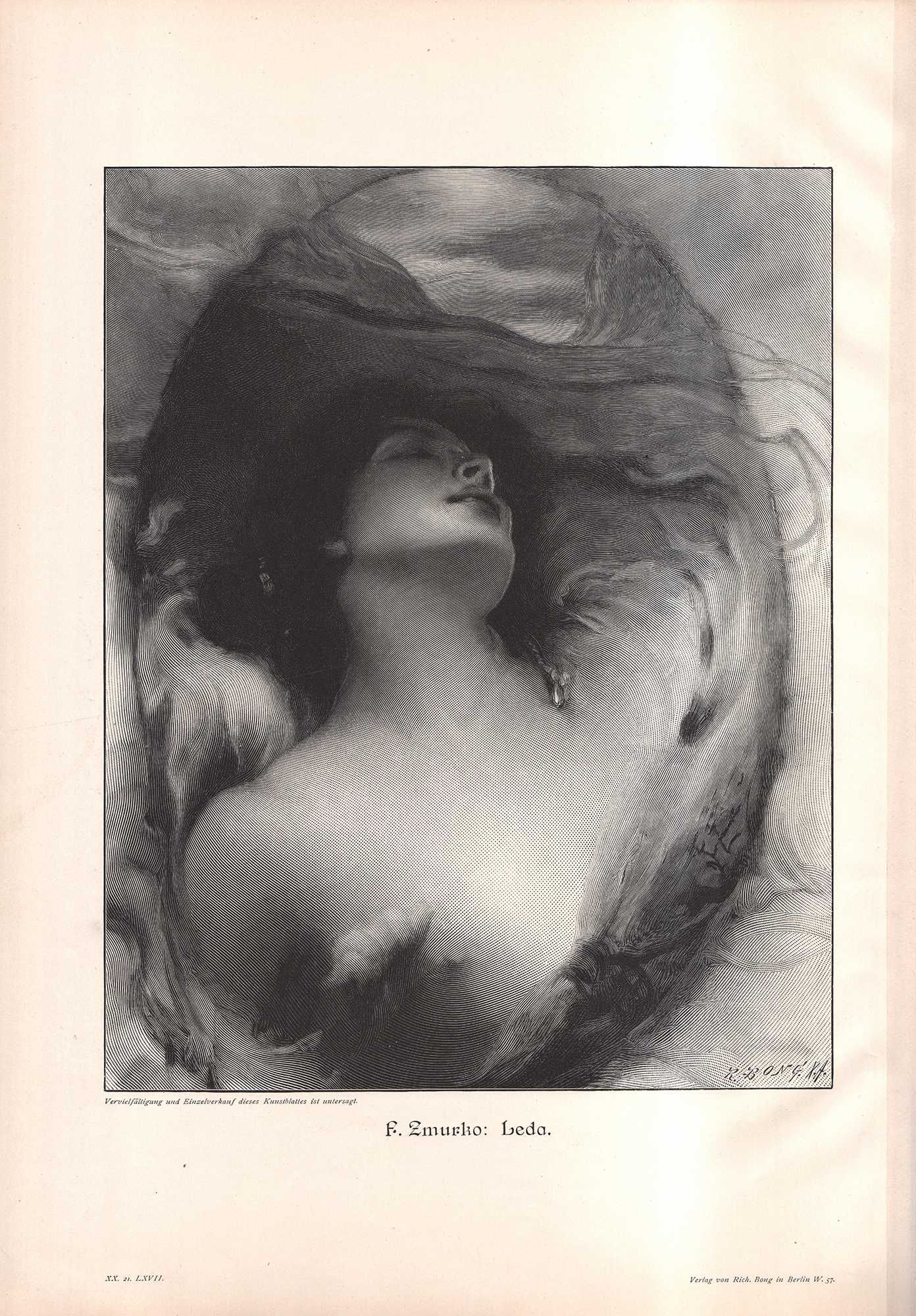 Franciszek Żmurko: Leda. Wyjątkowo piękny drzeworyt 1905 r. oryginał