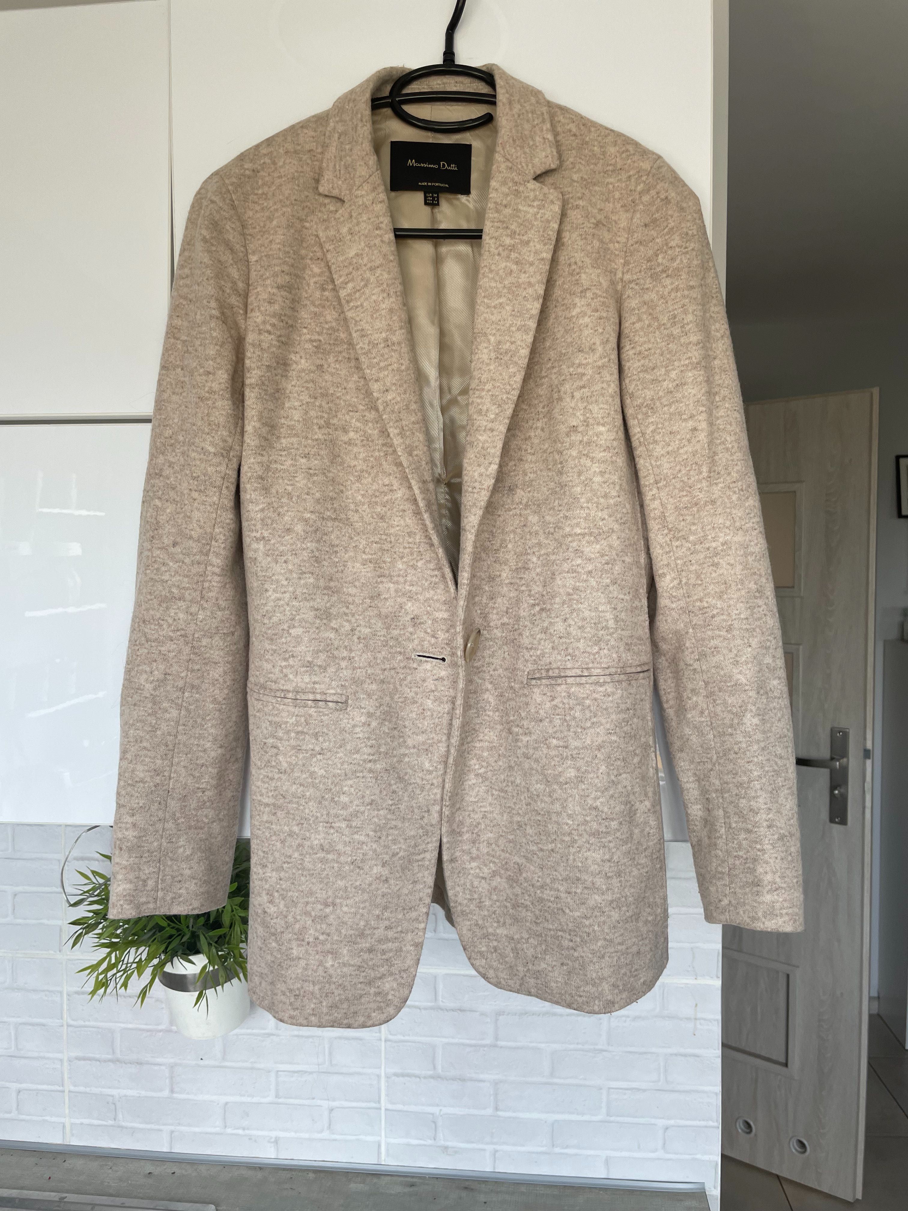 Massimo Dutti kremowa marynarka melanżowa minimalizm