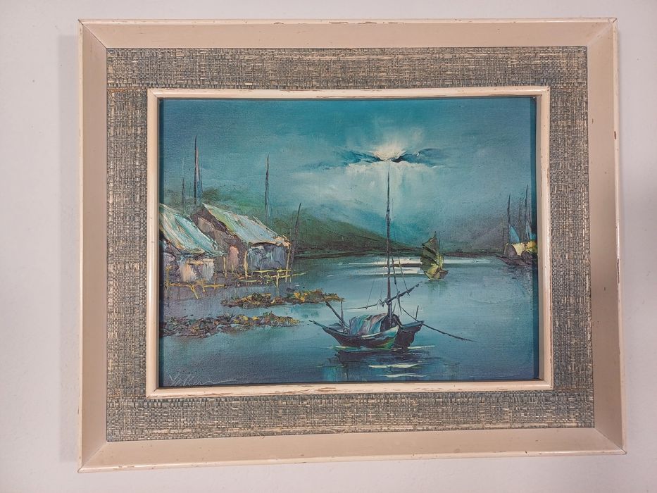 Stary obraz na płótnie sygnowany marynistyka