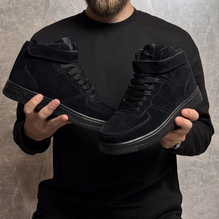 Топ ціна тижня! Чоловічі зимові кросівки на хутрі| Чорні з ремінцем