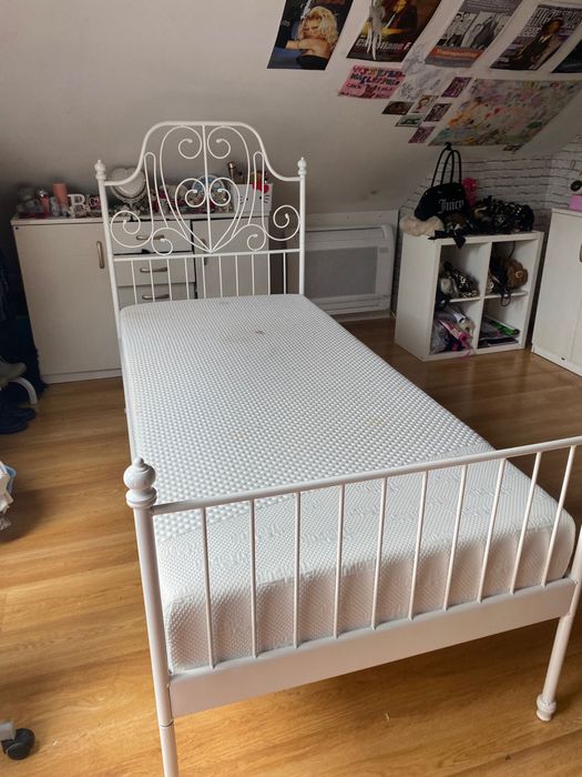 Białe metalowe łóżko ze stelażem 100x200 materac gratis