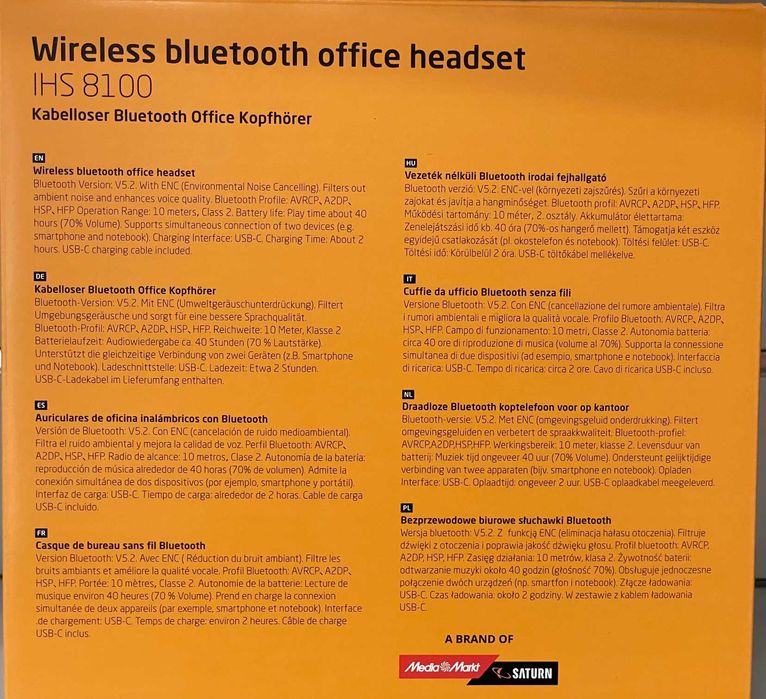 Słuchawki bezprzewodowe nauszne z mikrofonem ISY IHS-8100 ENC