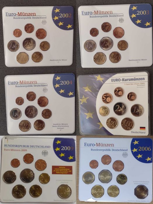 Германия набор евро монет 2002, 2003, 2003, 2004, 2005, 2006, 2009