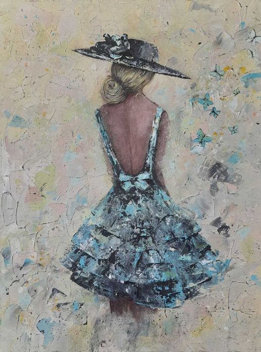 Дівчина з метеликами. Картина акрилом на полотні 30х40см