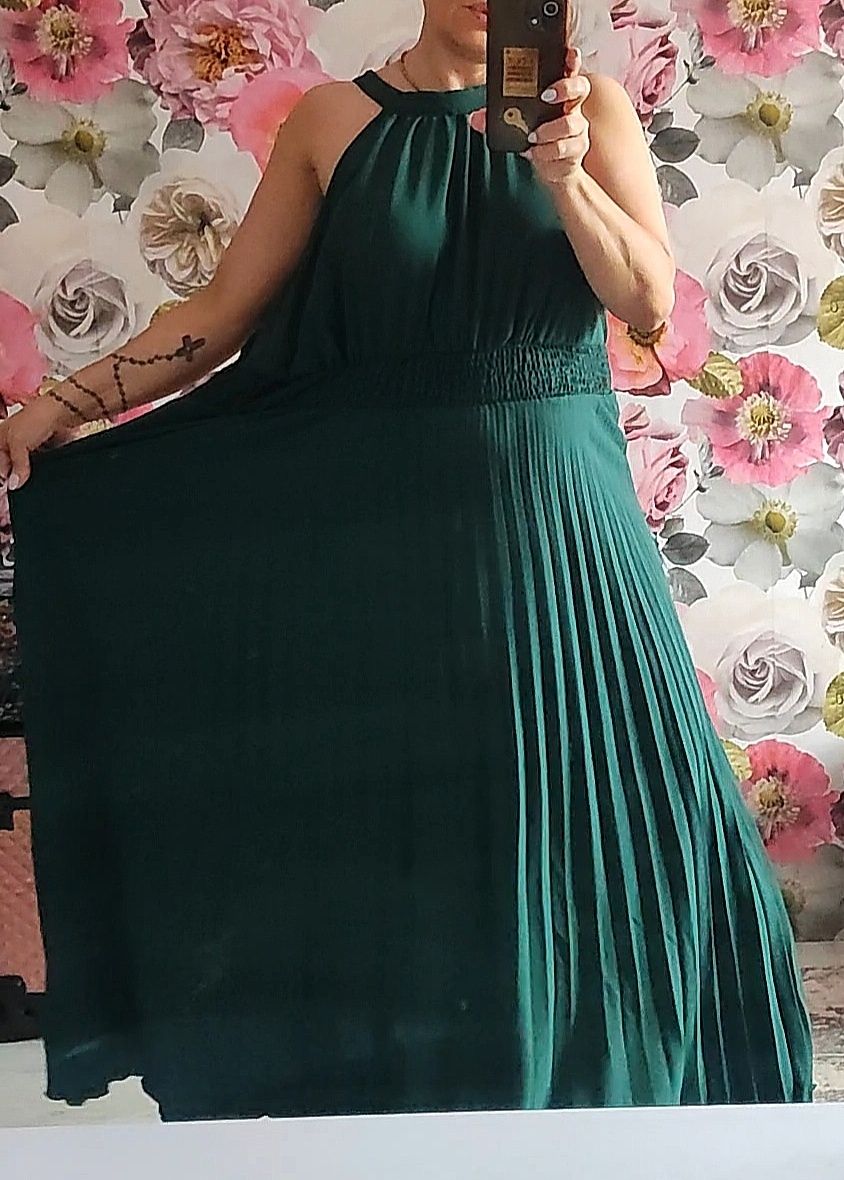 długa Długa maxi elegancka sukienka butelkowa zielen wesele plussize 4