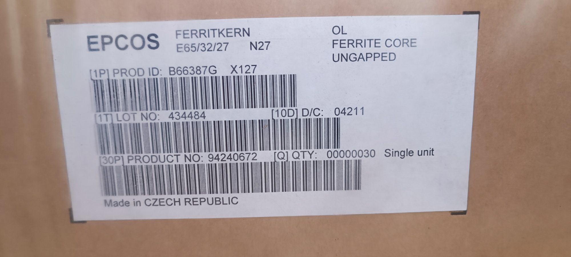Феритові сердечники E65/32/27 Феррит  EPCOS  B66387 G0000-X127
