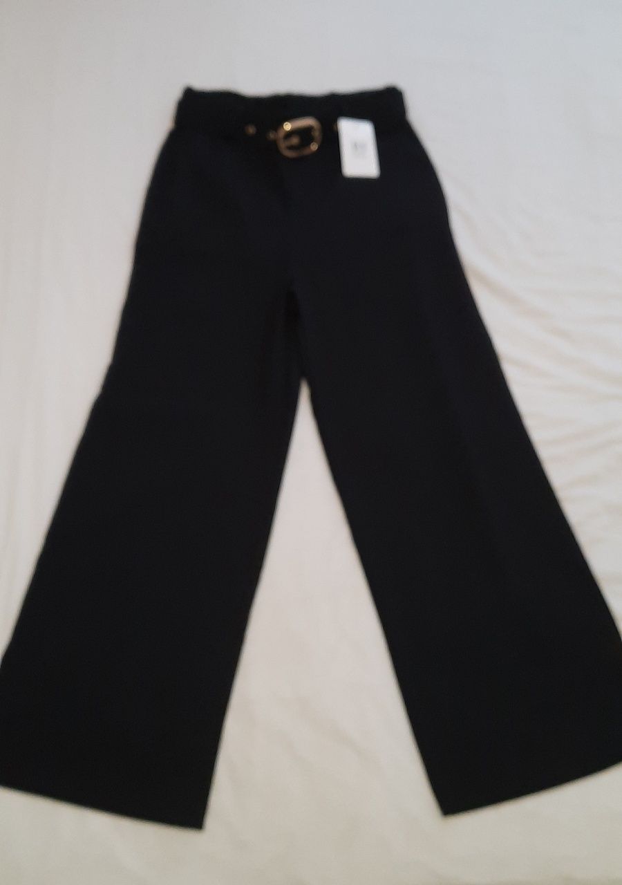 Nowe spodnie damskie szerokie dzwony szwedy czarne z paskiem rozmiar u