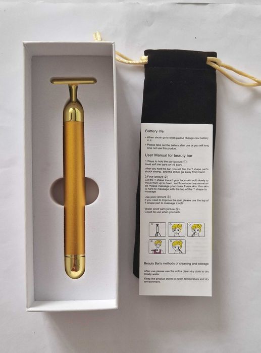 Pulsujący masażer do twarzy, wodoodporny, 24 k złoto, nowy