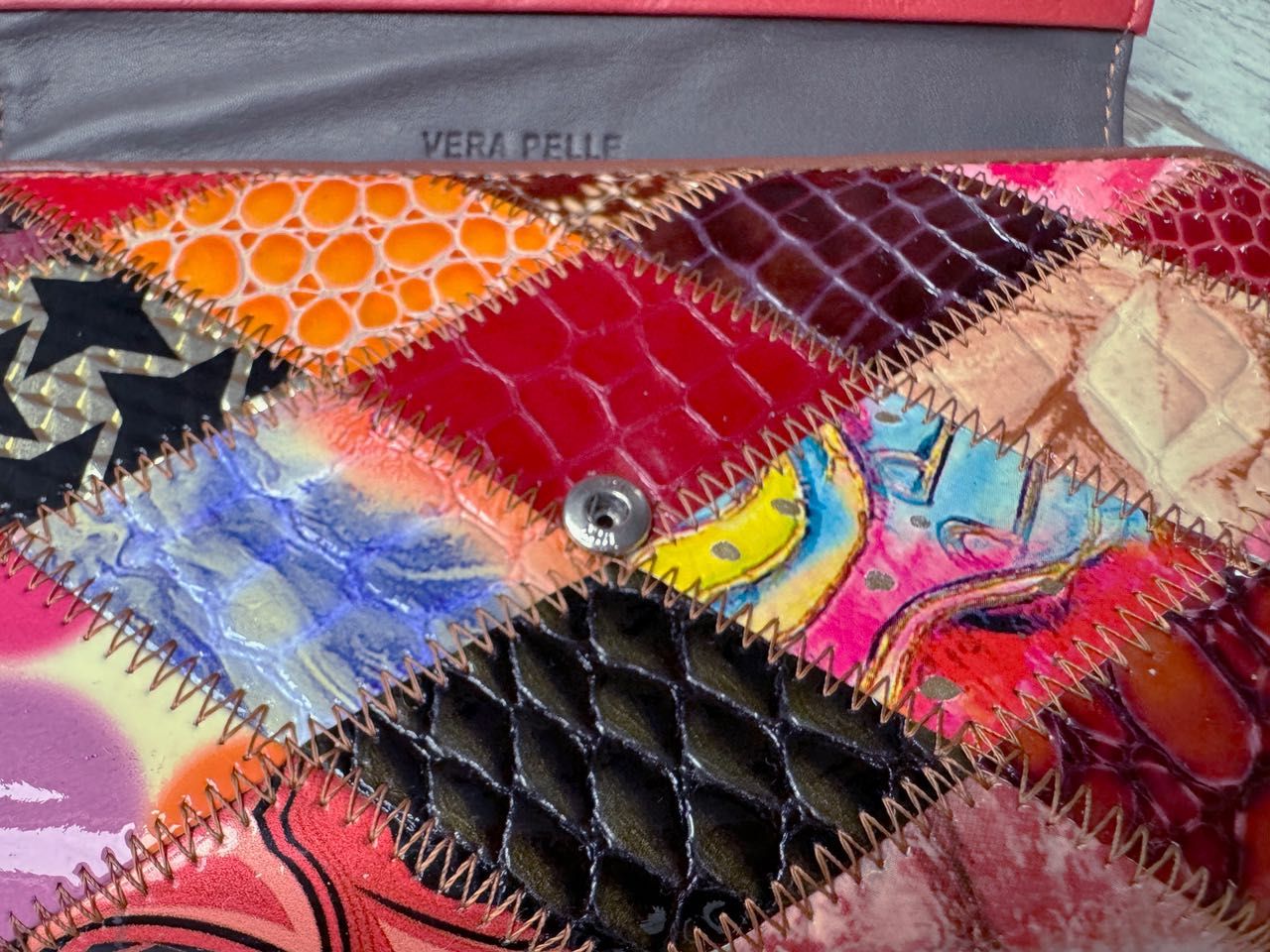 Wloski portfel Vera Pelle, skora naturalna, patchwork