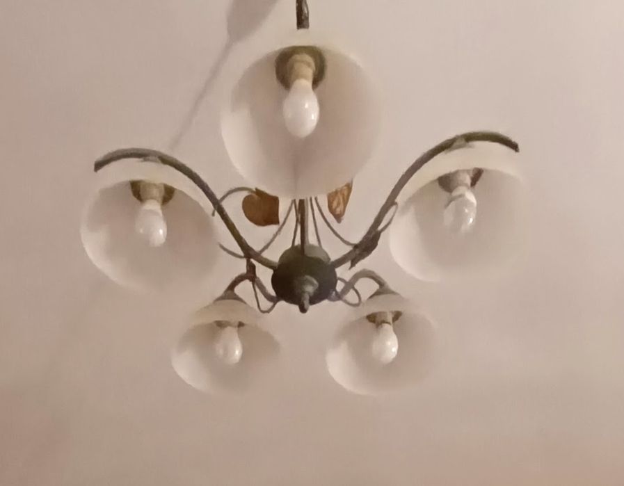 żyrandol lampa sufitowa wisząca zielona złote listki 5-ramienna