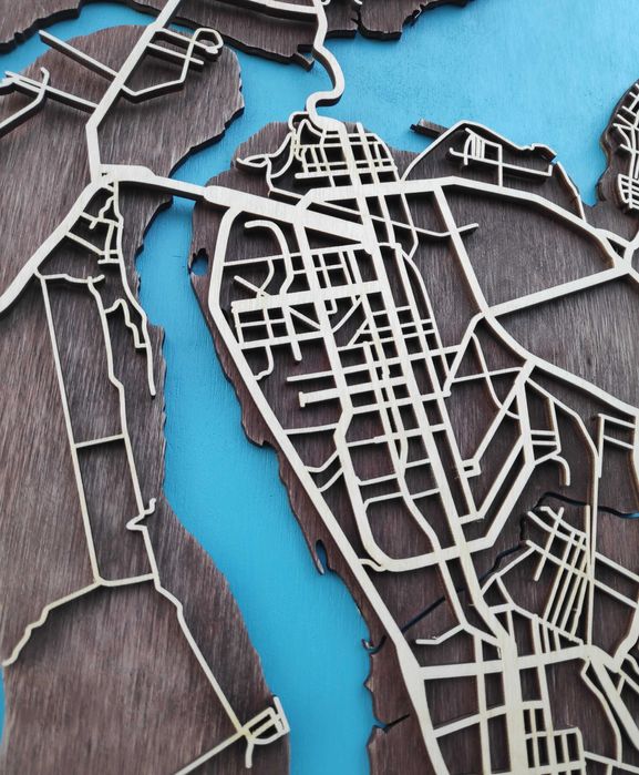 карта міста багатошарова, подарунок , картина декор з фанери