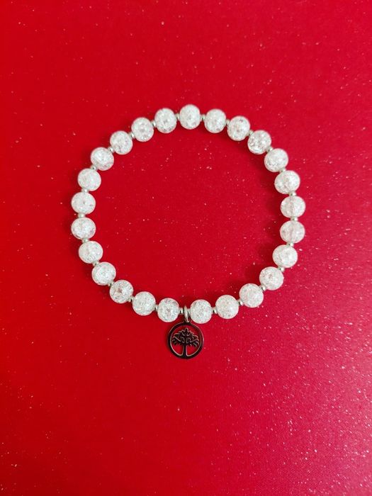 Bransoletka Kryształ górski mrożony Stal 18cm