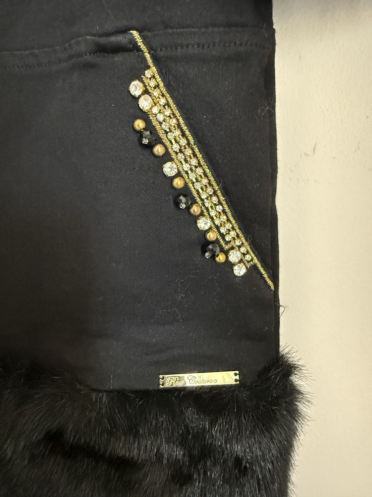 Ekskluzywna sukienka Raw Couture z futerkiem i zdobieniami Nowa 38 M