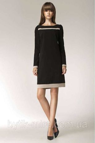 Платье женское черного с бежевым 46 размер
