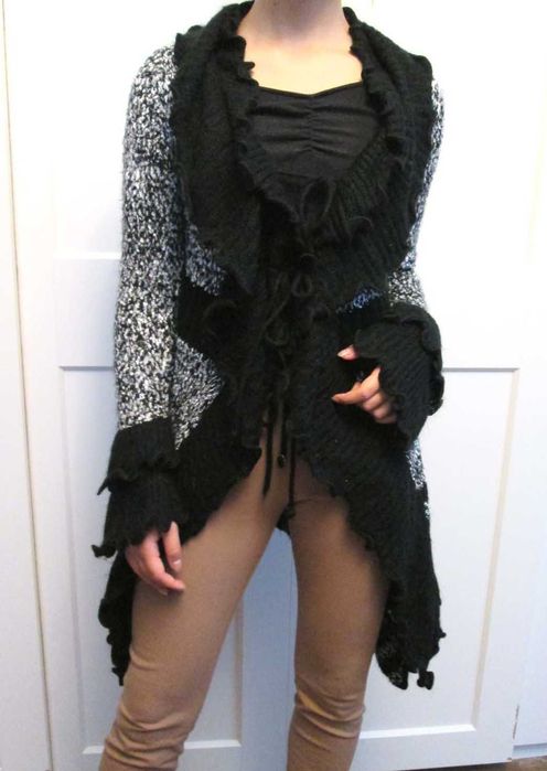 Sweter długi wiązany kardigan vintage S M 36 38