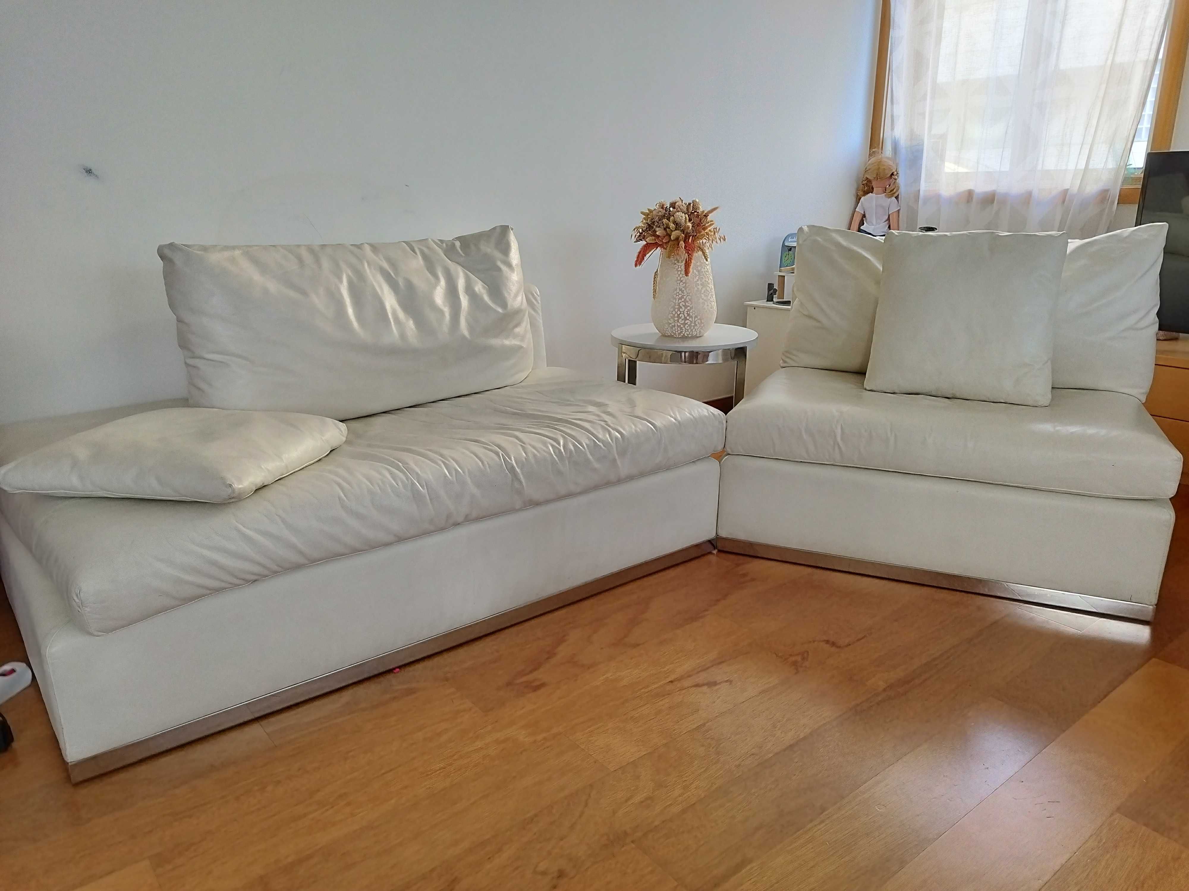 Sofá modular de pele genuína branco – topo de gama, como novo
