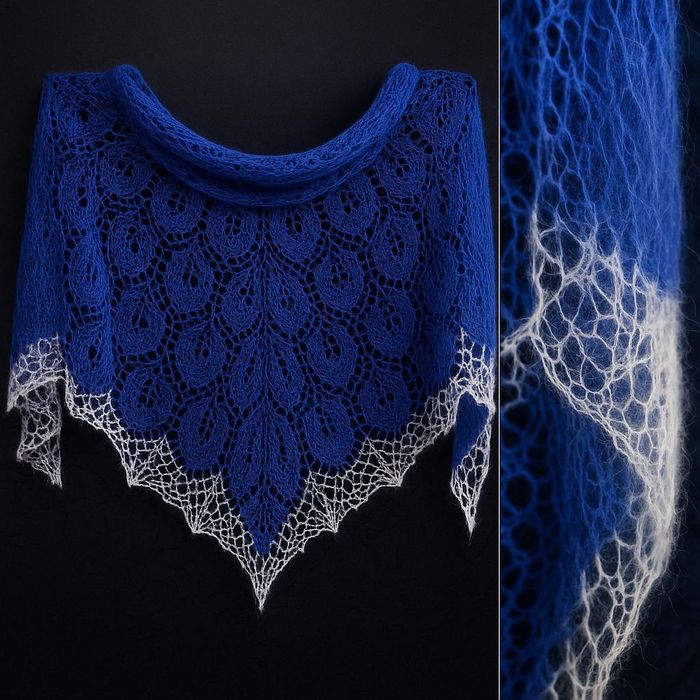 Шаль махеровая ажурная ручная работа